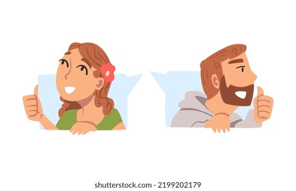 Male and Female as Social Media Follower and Subscriber Showing Adoration with Thumb Up Vector Set