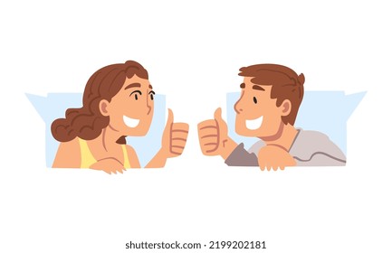 Male and Female as Social Media Follower and Subscriber Showing Adoration with Thumb Up Vector Set