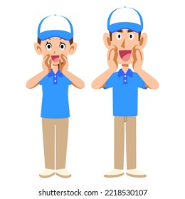 Male And Female Staff Wearing Short-sleeved Polo Shirts And Hats