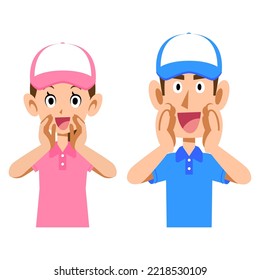 Male And Female Staff Wearing Short-sleeved Polo Shirts And Hats