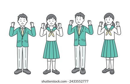 Male and female students doing fist pump with both hands