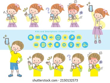 Male and female students operating smartphones Facial expressions set, colorful, work, businessman,