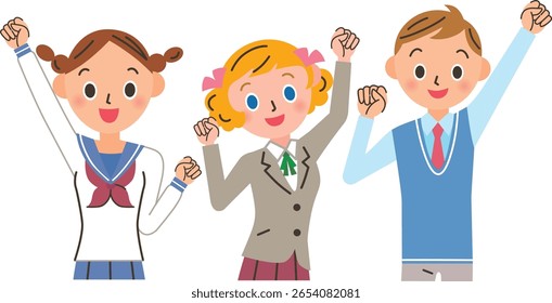 Male and female students smiling and making a fist pump