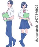Male and female students smiling while holding books