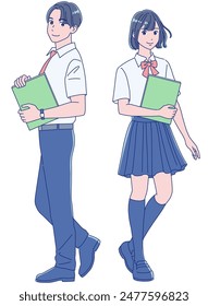 Male and female students smiling while holding books