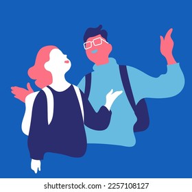 Male and female students talking to each other