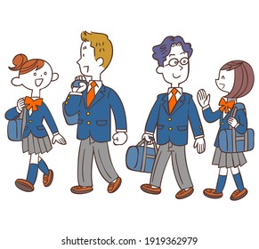 Male and female students walking to school