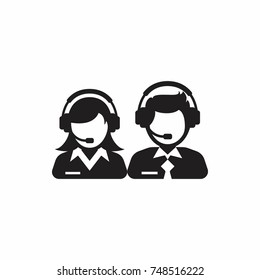 Male and female support service / customer care / customer service / administrator silhouette icon.