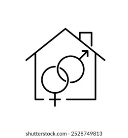 Símbolos masculino e feminino em uma casa. Propriedade da família. Pixel perfeito, ícone de traçado editável