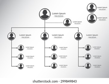 Male And Female Symbols with Organizational Chart Infographics, Business Structure Concept, Business Flowchart Work Process, Vector Illustration.