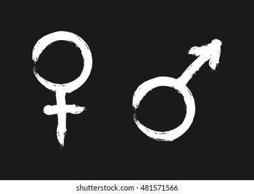 Male And Female Symbols. Sign Of Sexual Identity. The White Silhouette On A Black Background.