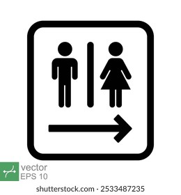 Male and female toilet with arrow icon. Simple solid style. Bathroom, washroom, restroom, men, women, unisex concept. Glyph vector illustration isolated on white background. EPS 10.