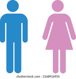 Male and female toilet colored symbols, pink and blue icons.