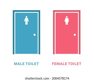 Male And Female Toilet Door Sign. Public Bathroom Door Design Concept. Illustration Vector