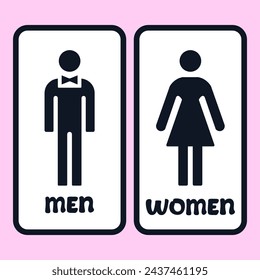 Male and female toilet restroom sign logo, different design style with text: men and women. Vector. Eps10
