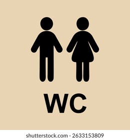 Male and female toilet sign icon, WC symbol in black silhouette for restroom direction and public facility signage