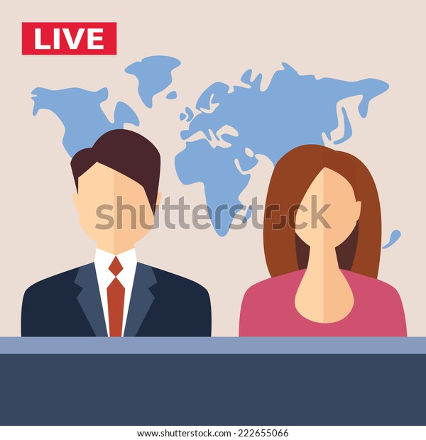 Male Female Tv Presenters Sit Table Stock Vector Royalty Free 222655066 Shutterstock 