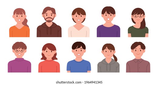 Male and female upper body profile vector illustration. People of various appearances.