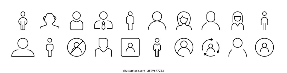Male and Female User Avatar Collection of Thin Icons. Editable Stroke. Suitable for Web Sites, Books, Cards, Apps