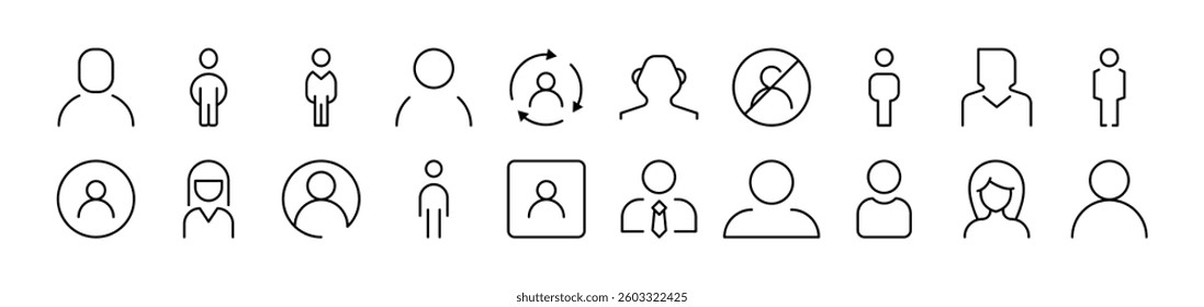 Male and Female User Avatar Related Icon Set. Editable Stroke. Suitable for Web Sites, Books, Cards, Apps