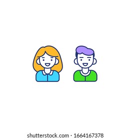 Male and female user icons for web design. Line vector illustration isolated on white background