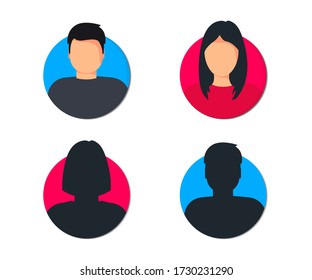 Male And Female User Profile. Avatar Man And Woman. Gender Icon Unknown Or Anonymous Person. Male And Female Face Silhouette. Man And Woman Profile Avatar, For Web Site Design And Mobile Apps