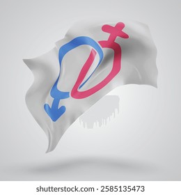Male, female, vector 3d flag with waves on a white background