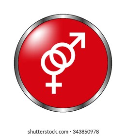 Male and female - vector icon on the  red button
