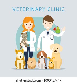 Male & Female Veterinarian with Pets