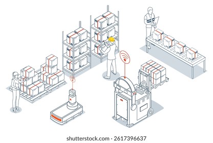 Male and female warehouse workers use barcode scanners to analyze newly arrived goods, ensuring accurate inventory management within the supply chain.