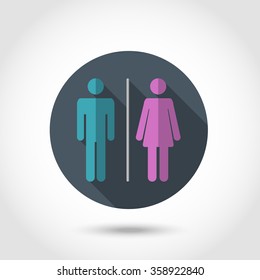 Male and female WC icon denoting toilet and restroom facilities for both men and women with black male and female silhouetted figures