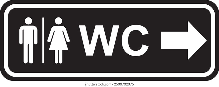 Male and female WC toilet direction sign on isolated white background, black and white color