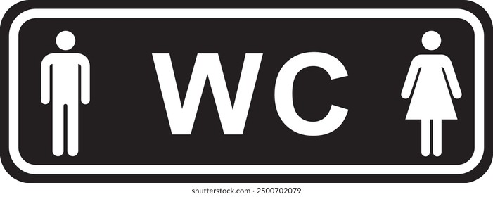 Male and female WC toilet direction sign on isolated white background, black and white color