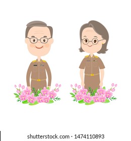 Male and Female Wears Thai Teacher Uniform Vector