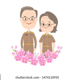 Male And Female Wears Thai Teacher Uniform Vector