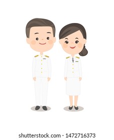 Male and Female Wears White Uniform Government Vector