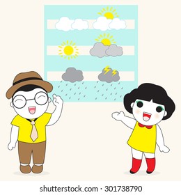 Male Female Weather Reporters Character Illustration Stock Vector ...