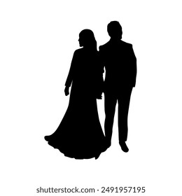 male female wedding silhouette looking at the scenery vector
