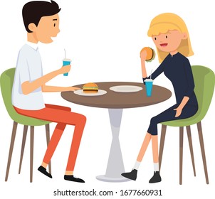 Male and female worker have lunch on office cafetaria 