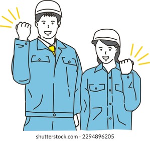 Male and female workers doing guts pose