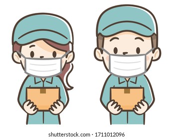 Male and female workers with luggage