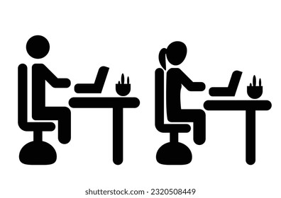 Male and female working with laptop