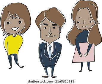 Male and female working people, staff, businessmen, students, customers