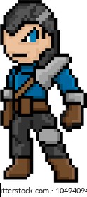 Male Fighter Character 8 Bit For Video Game Pixel Art Isolated