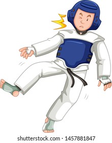 Male fighter kicked in the head during judo fight illustration