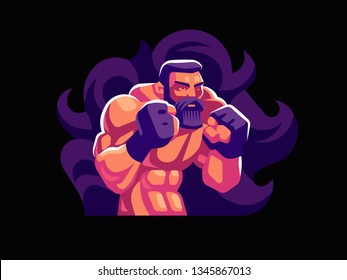 A male fighter of mixed martial arts is in a fighting stance. Vector illustration.