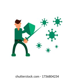 Male fighting virus comic characters vector illustration design. Vector illustration