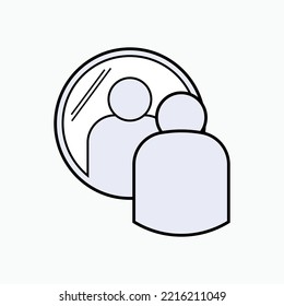 Male Figure Icon Looking in Mirror.
