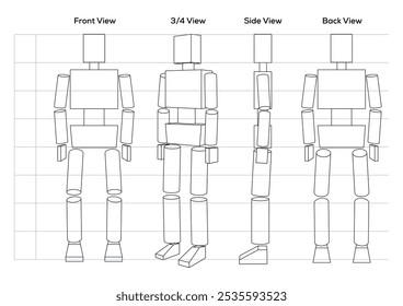 Male Figure Mannequin within front, side, and back view