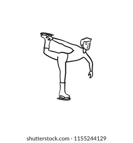Male figure skater hand drawn outline doodle icon. Ice skating sportsman, figure skating activity concept. Vector sketch illustration for print, web, mobile and infographics on white background.
